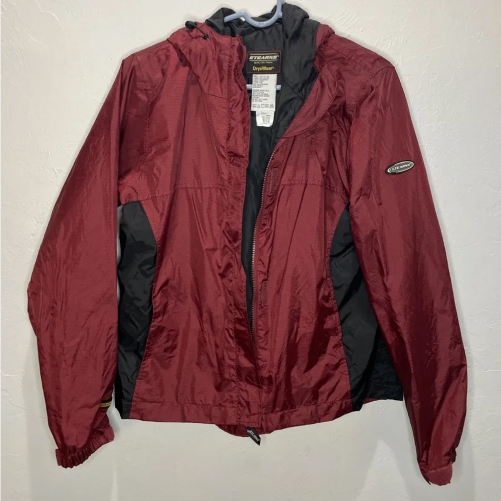 Stearns Mens Jacket Size Small Red Black Dry Wear Hooded Rain Waterproof Zipper